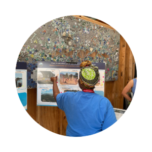 A woman participates in community engagement boards.